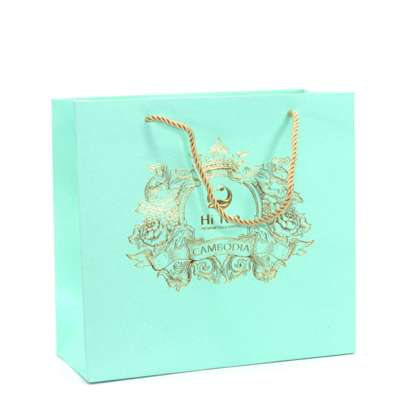 Factory Custom Design Logo Elegant Green Paper Shopping Bag