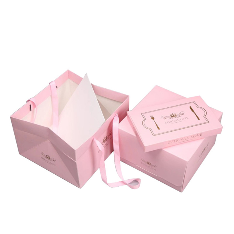 Handmade Custom Gift Food Greade Pink With Ribbon Cake Packaging Box