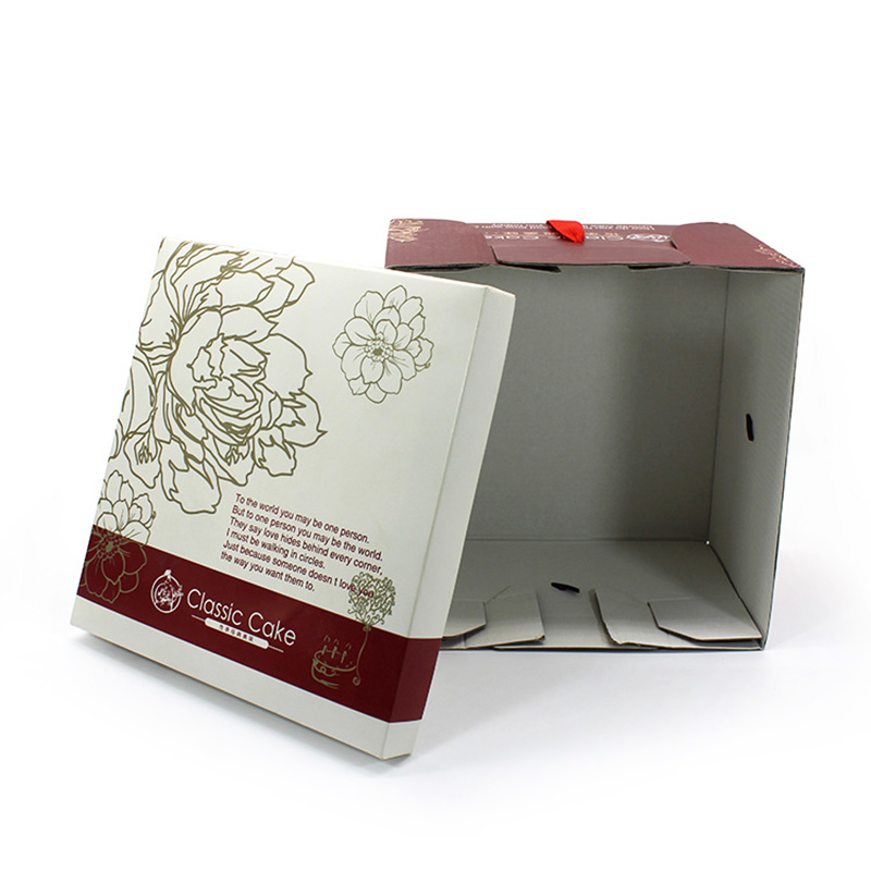 Custom Logo Red Paper Whit Ribbon 8 Inch Cake Box Birthday