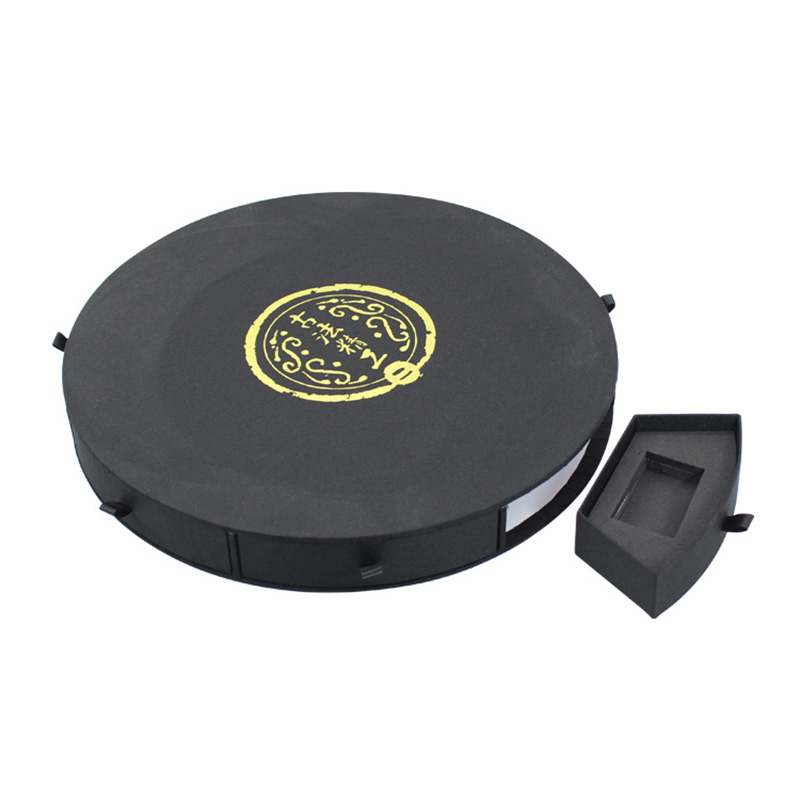Luxury Round Size Drawer Black Paper Printed Tea Box