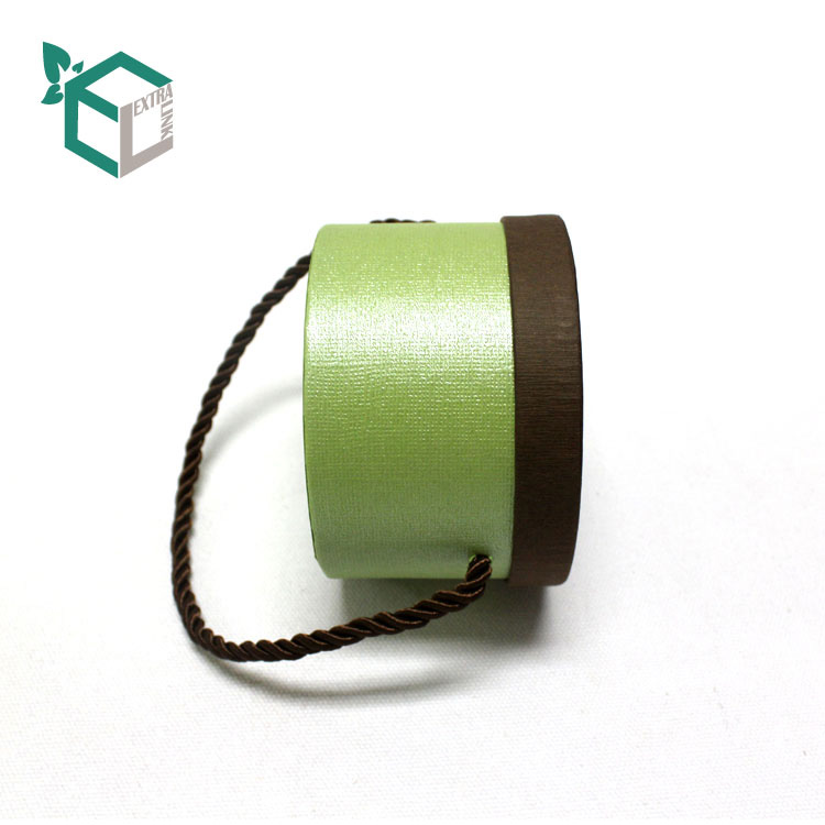 Custom Green Fancy Paper Brown Lid Gift Round Paper Tube Box With Handle