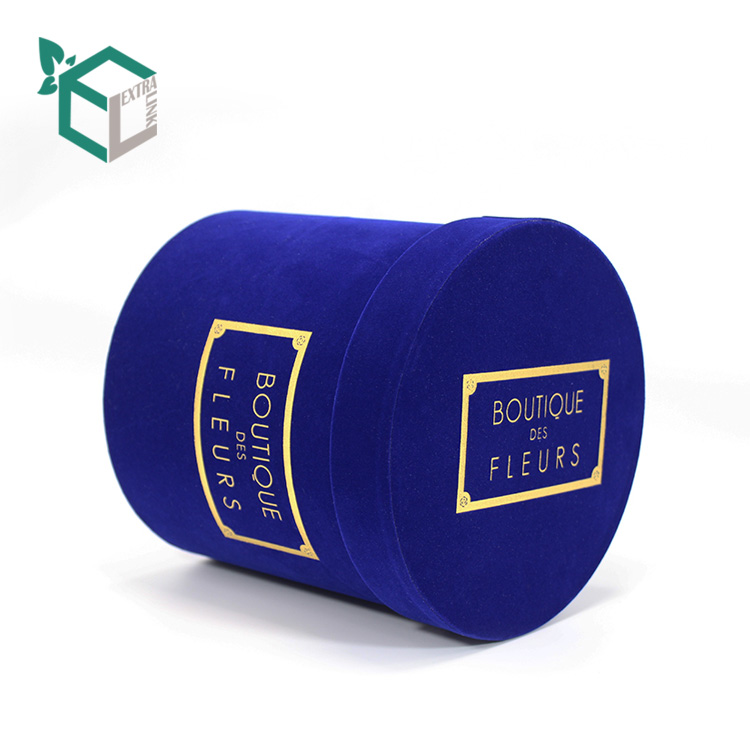 Dark Blue Velvet Foiling Gold Logo Paper Tube Box