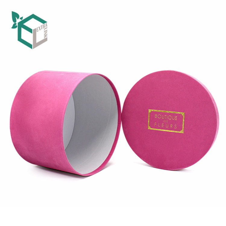 Pink Custom Velvet Large Round Box For Flower