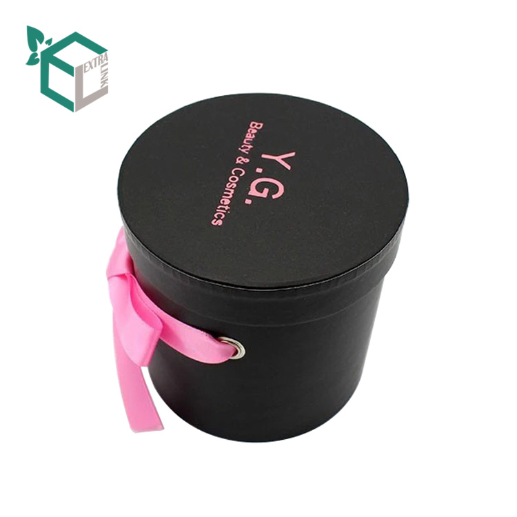 Custom Black Printing Wedding Candy Gift Paper Tube With Pink Ribbon Decoration