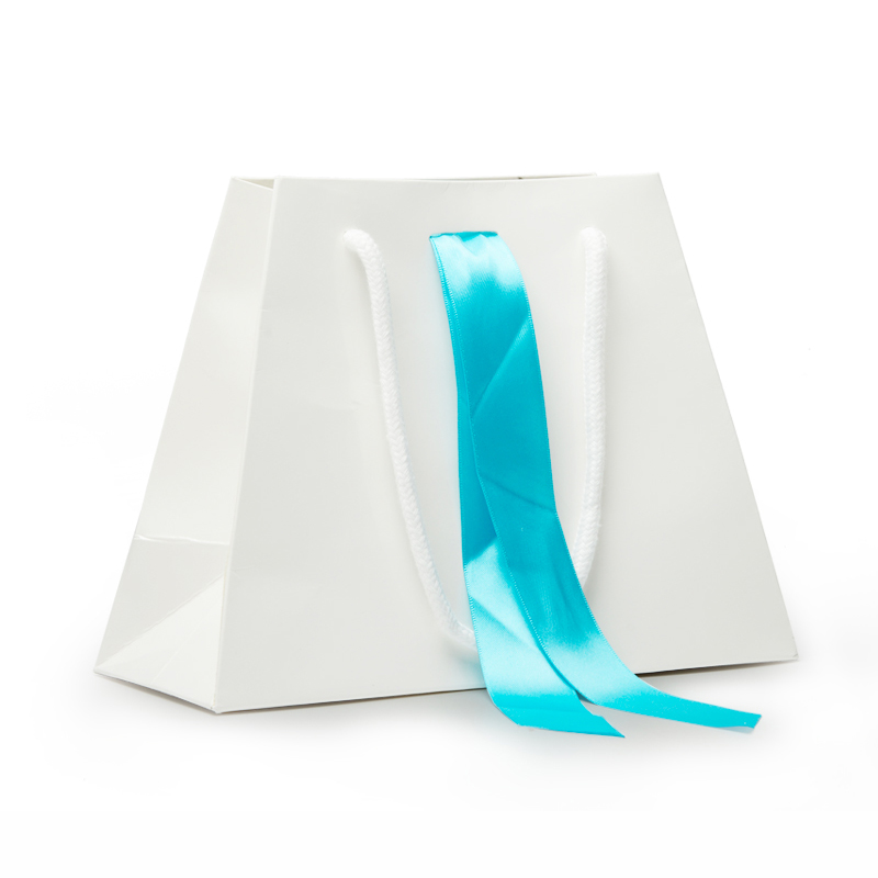 White Custom Printed Jewelry Shopping Paper Bags with Silk Bowknot