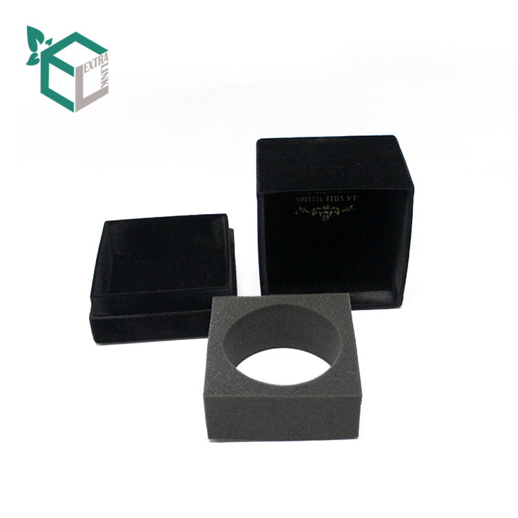 Cube Shape Luxury Black Velvet Bracelet Box With Gold Foil Logo