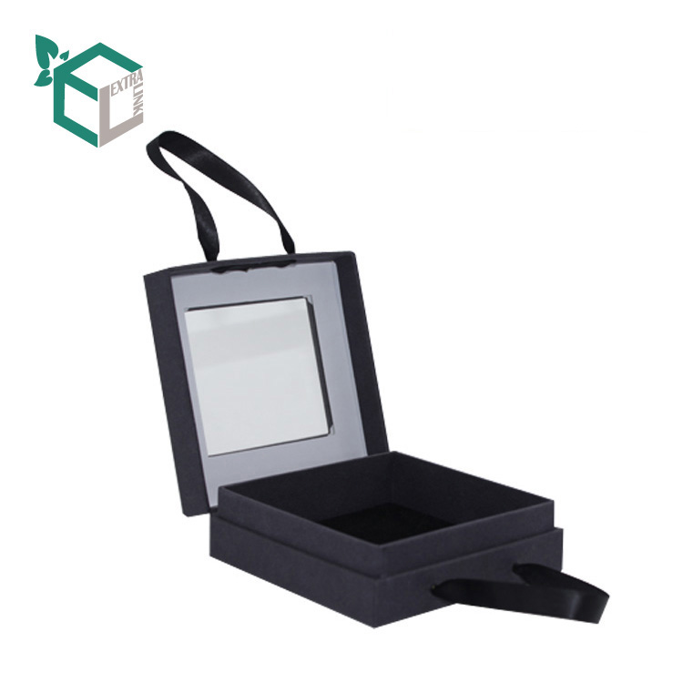 Black Jewelry Box With PVC Window Cufflink Paper Box With Handle