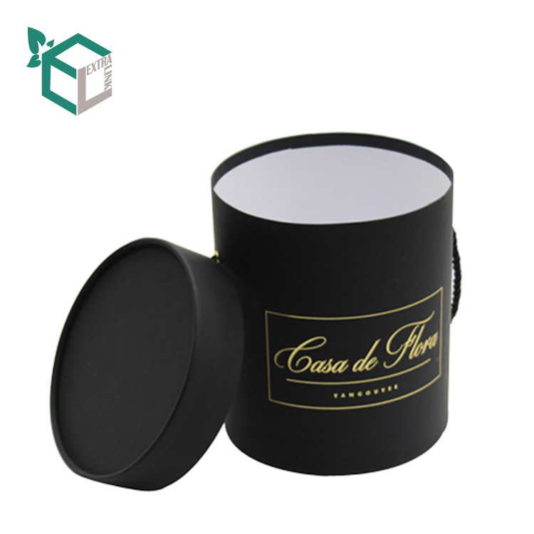 Cylinder Tube Box Logo Hot Stamping Flower Packaging With Rope Handle