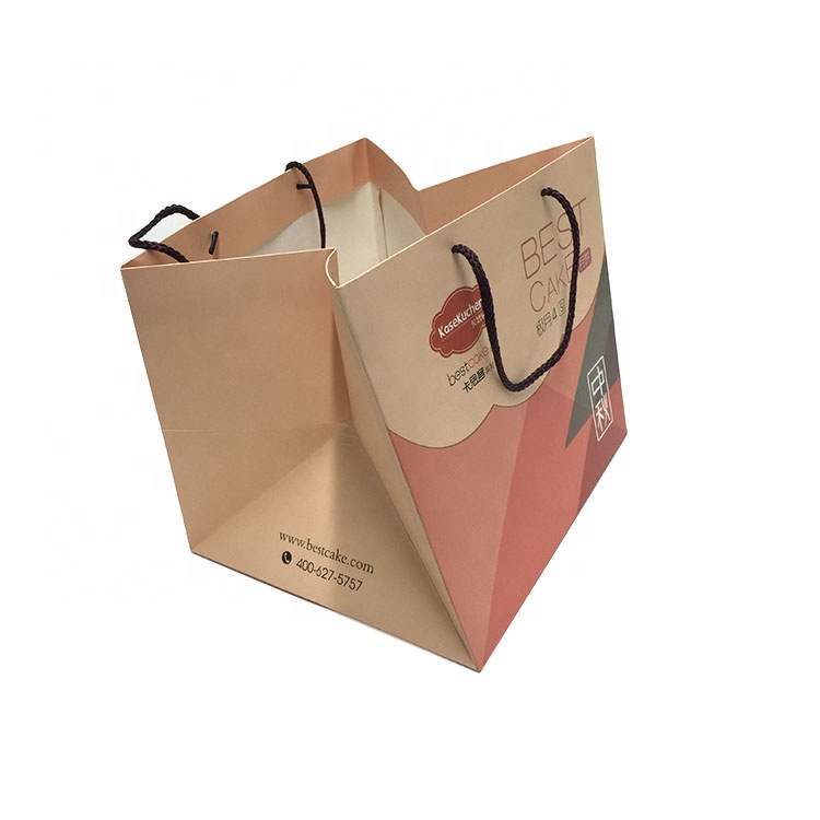 Custom Moon Cake Packaging Bag Kraft Paper Food Bag With Handle