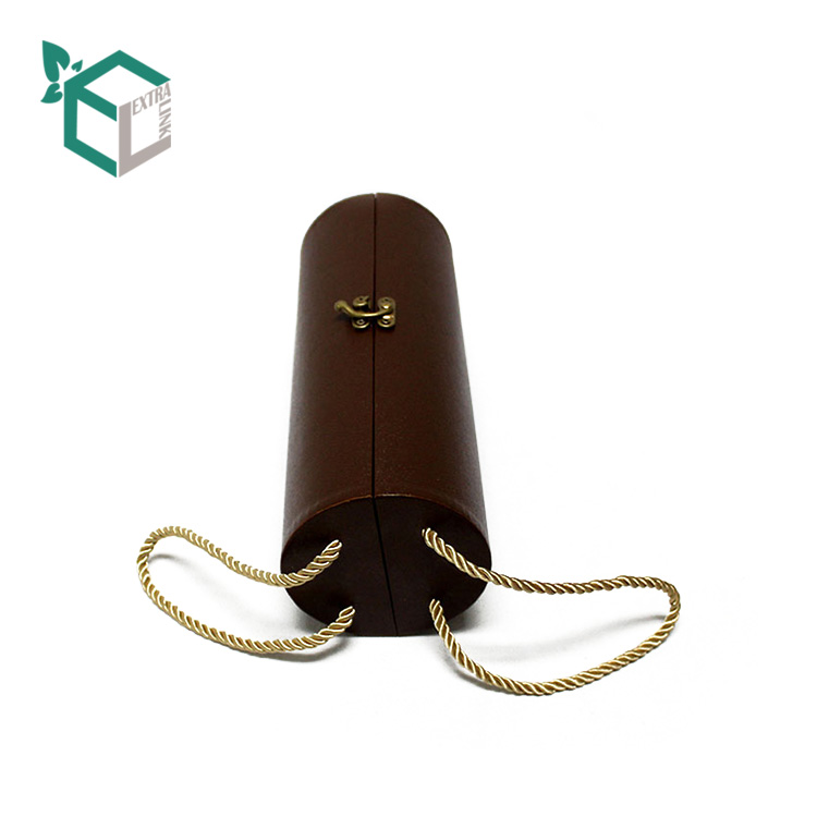 OEM Long Tube Leather Packaging Brown Empty Gift Box With Rope