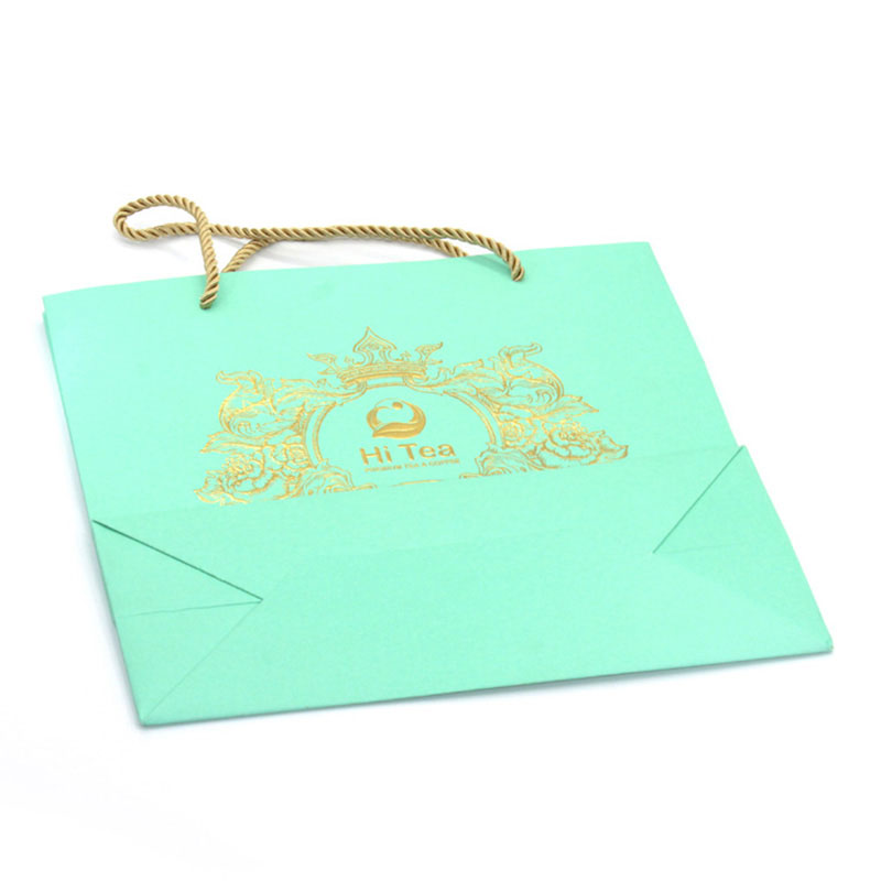Factory Custom Design Logo Elegant Green Paper Shopping Bag