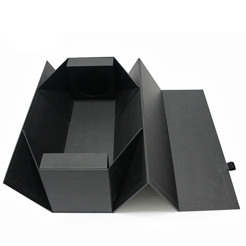 Luxury Black Foldable Magnet Paper Gift Bottle Wine Box