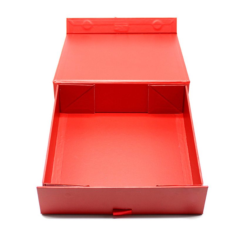 Customized Magnetic Cardboard New Year Red Foldable Gift Box
