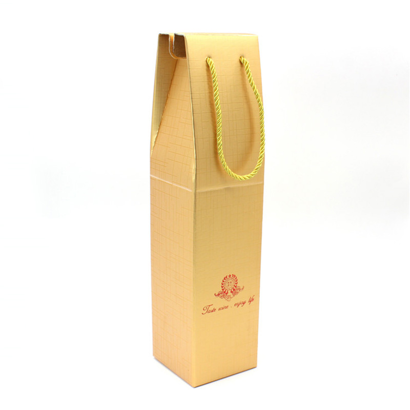 Factory Price Paper Suitcase Golden Wine Box With Handle