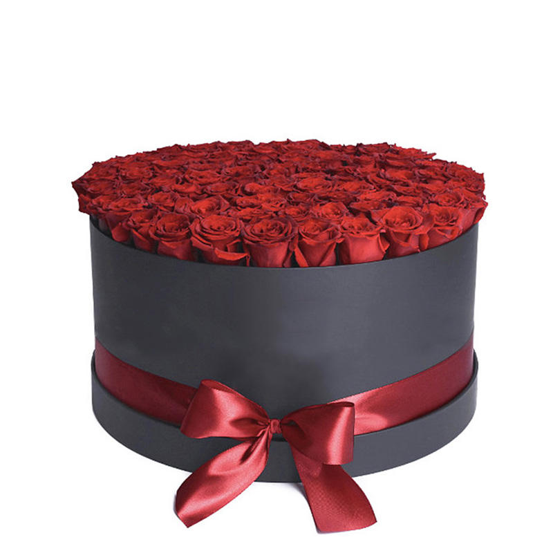 Valentine's Day Custom Printed Black Round Cylinder Flower Box