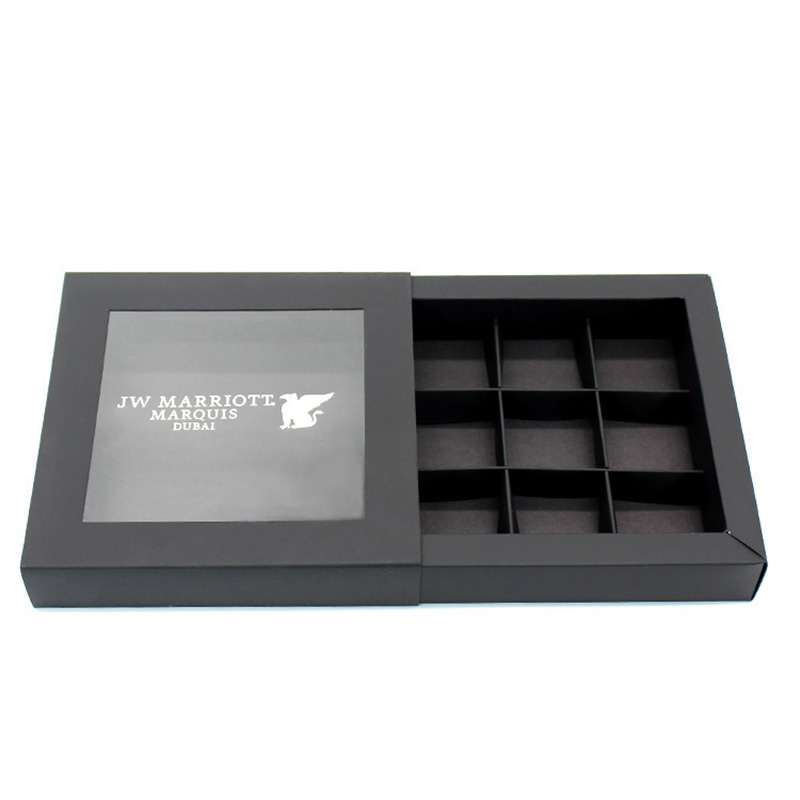 Custom Design Drawer Black Window Compartment Chocolate Gift Box