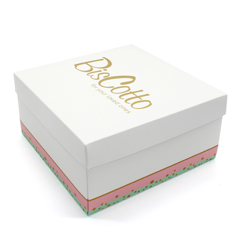 Custom Design Square Shape Whit Lid Paper Cookie Cake Packaging Box
