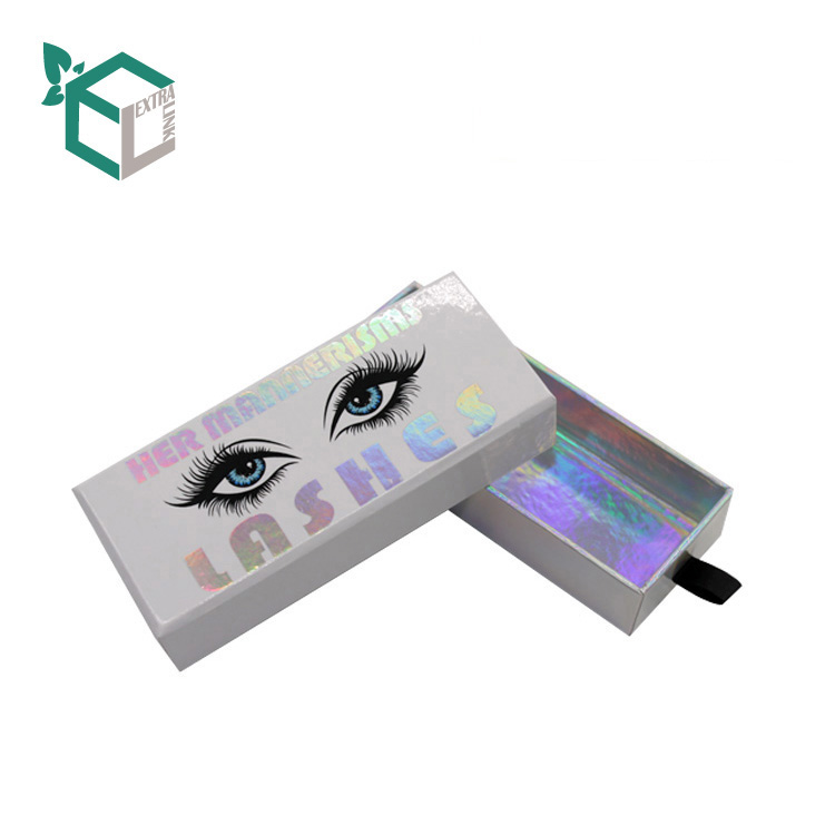 Custom White Elegant Paper Drawer Custom Eyelash Packaging Box With Ribbon