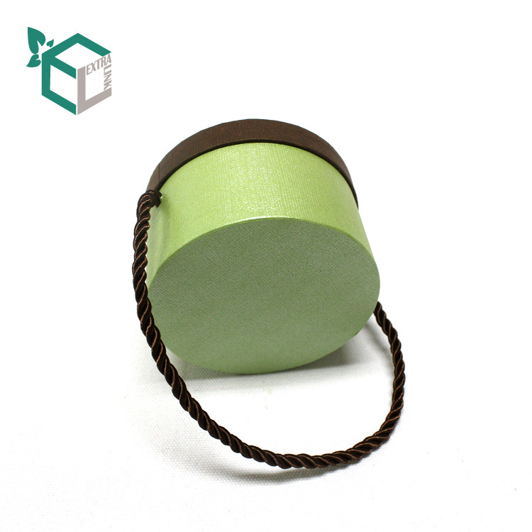 Custom Green Fancy Paper Brown Lid Gift Round Paper Tube Box With Handle