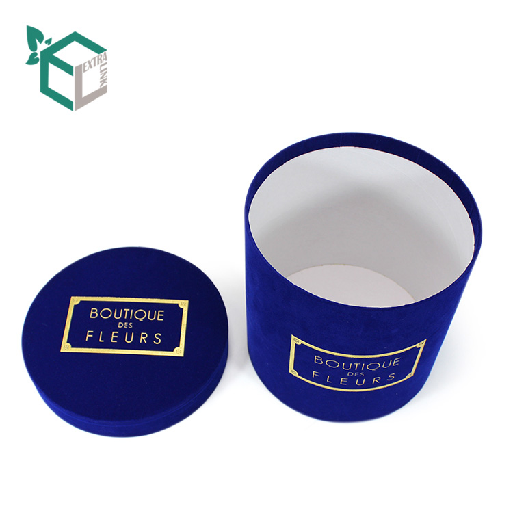 Dark Blue Velvet Foiling Gold Logo Paper Tube Box