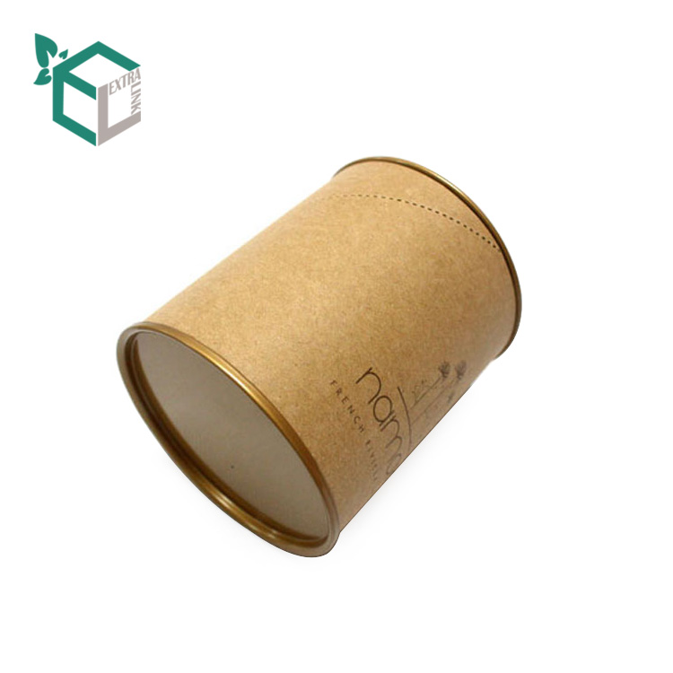 High Quality Kraft Paper Metal Lid Custom Round Tea Box