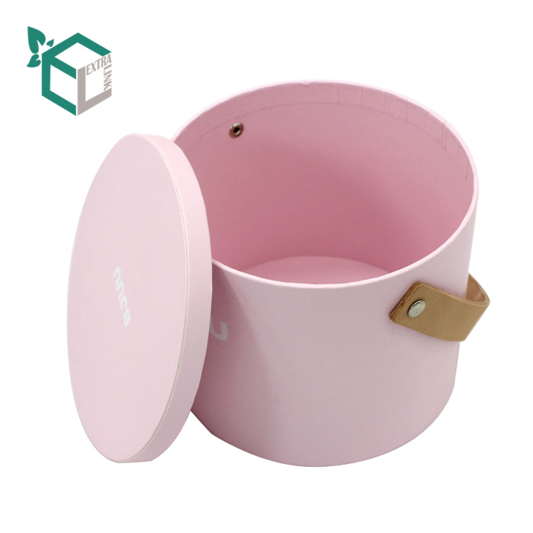 Luxury Pink Velvet Paper Round Flower Box With Handle