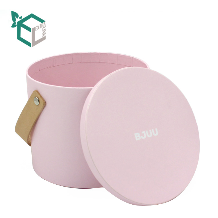 Luxury Pink Velvet Paper Round Flower Box With Handle