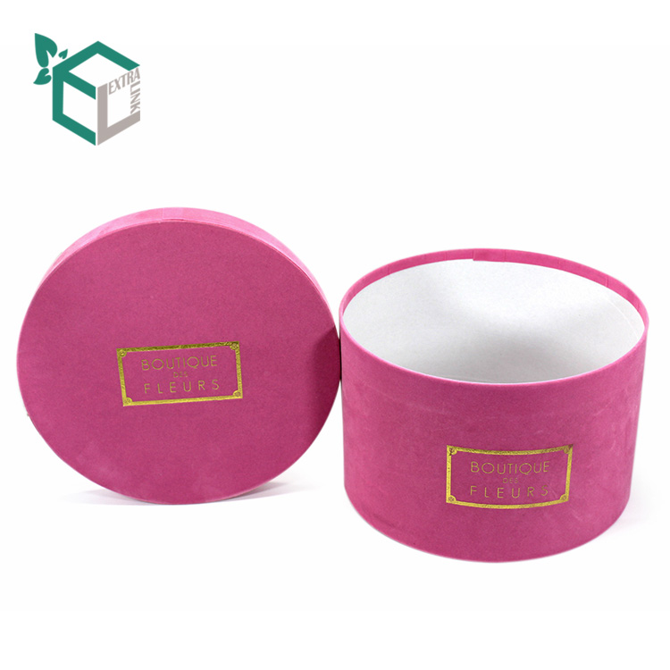 Pink Custom Velvet Large Round Box For Flower