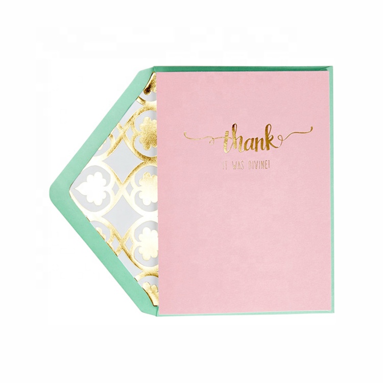Pink Fashion Popular Thank You Greeting Cards With Foil Custom