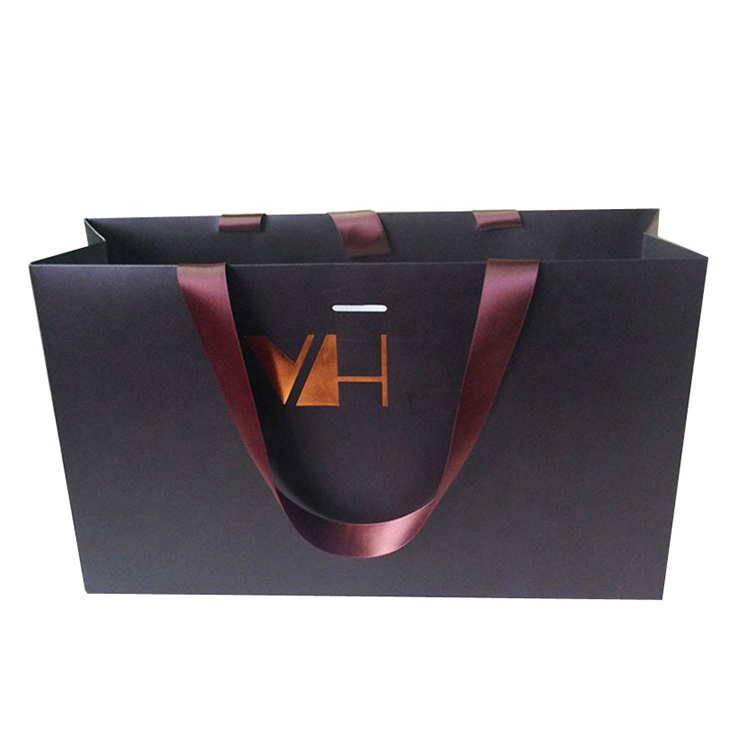 Custom Size Printing Color Luxury Shopping Paper Bag With Ribbon Handle