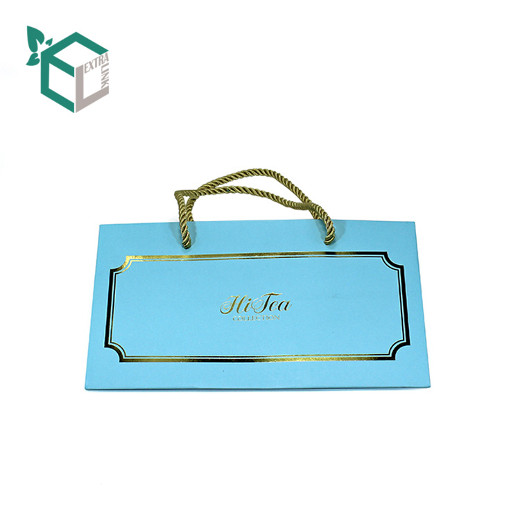 High Quality Blue Packaging Bag With Gold Foil Logo Big Shopping Bag