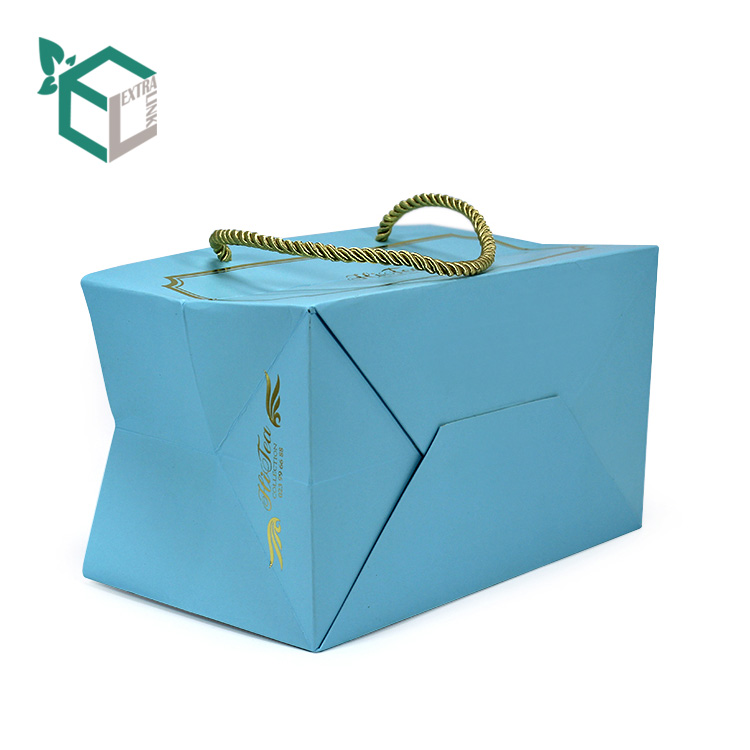 High Quality Blue Packaging Bag With Gold Foil Logo Big Shopping Bag