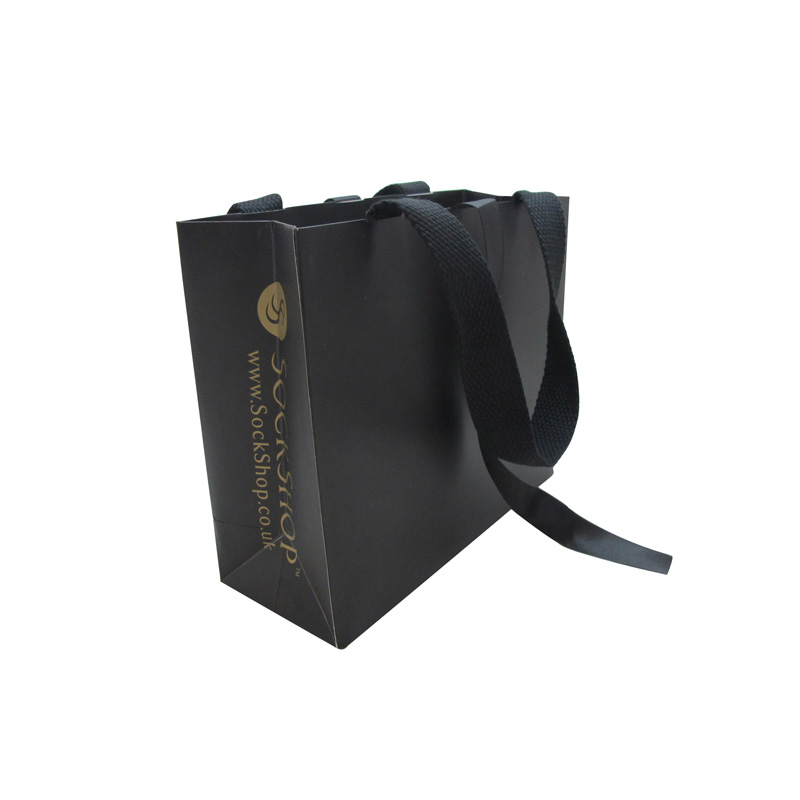 Luxury Black Gift Paper Bag Custom Jewelry Shopping Packaging With Silk