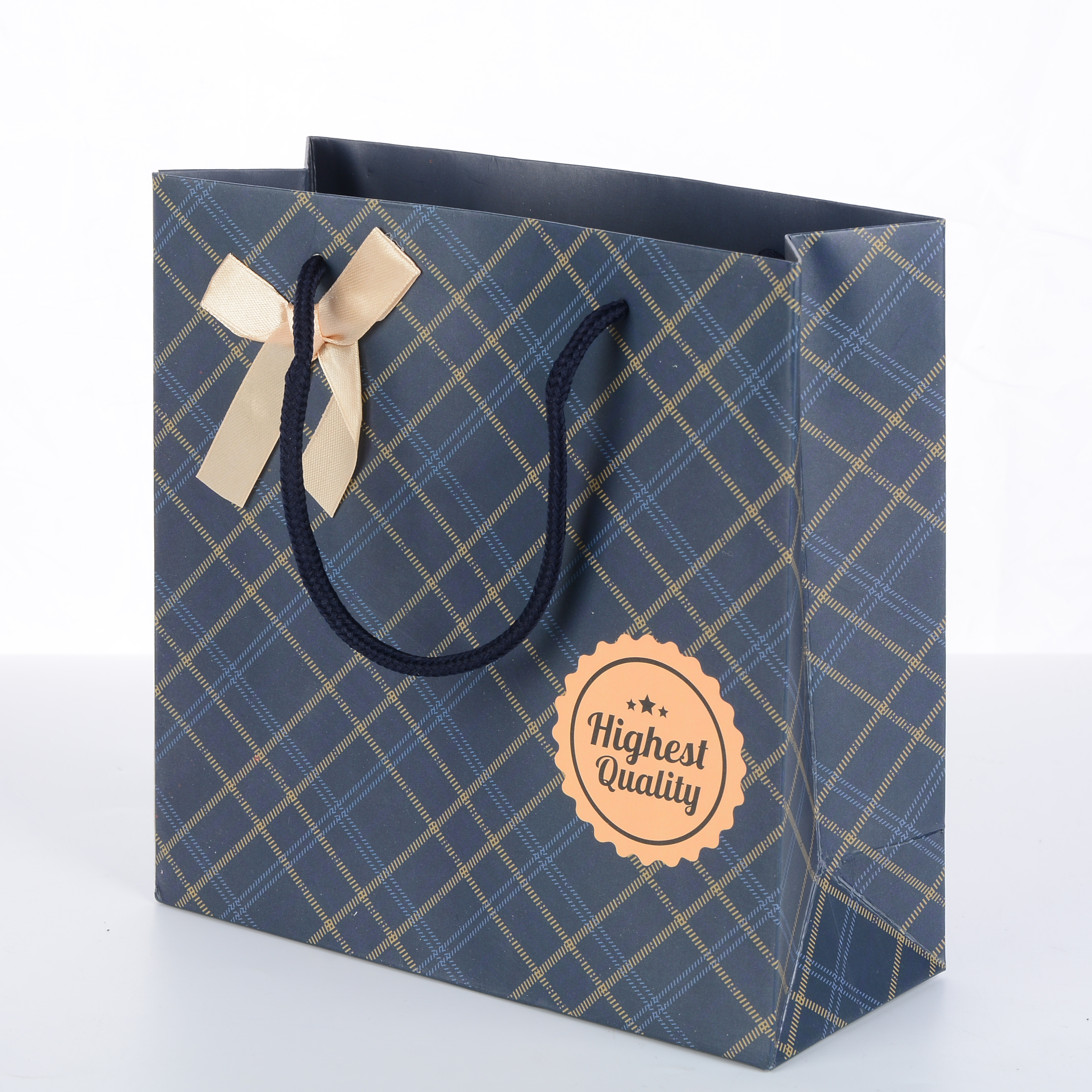 Factory Custom Environmental Printed Tartan Design Shopping Art Paper Bag