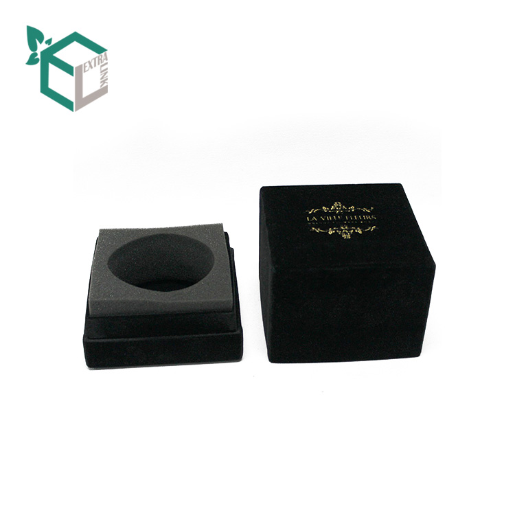 Cube Shape Luxury Black Velvet Bracelet Box With Gold Foil Logo