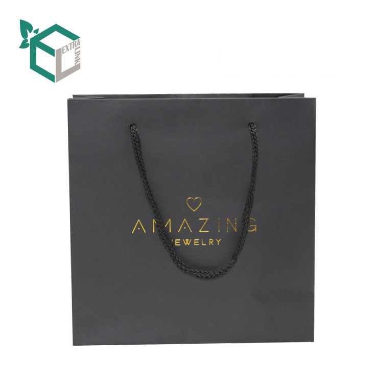 Custom Design Elegant Black Gloss Art Paper Jewelry Bag With Foil Logo