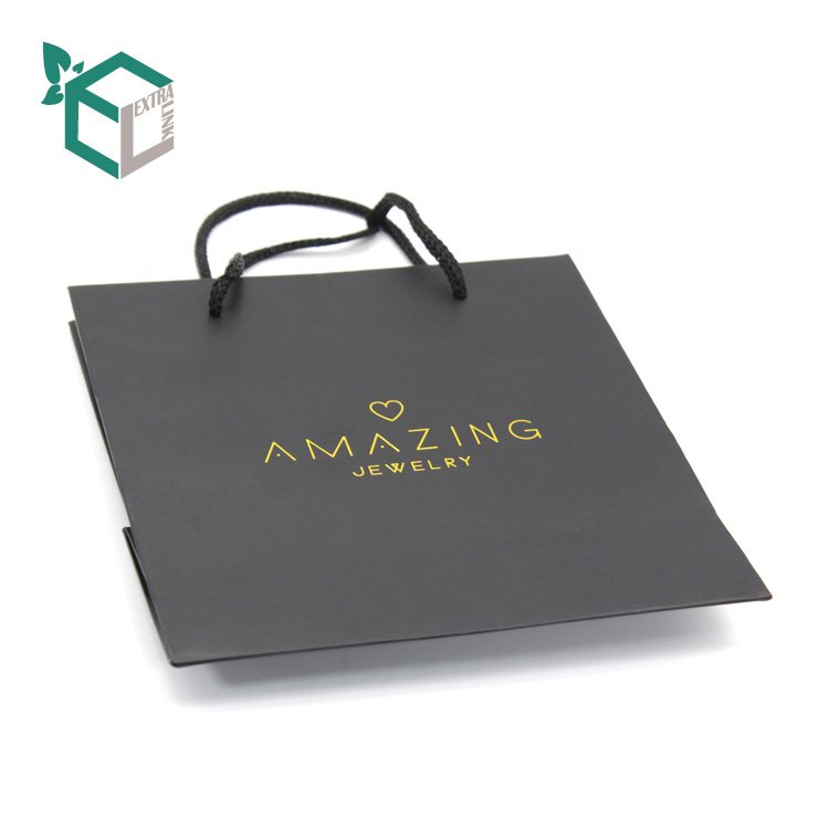 Custom Design Elegant Black Gloss Art Paper Jewelry Bag With Foil Logo