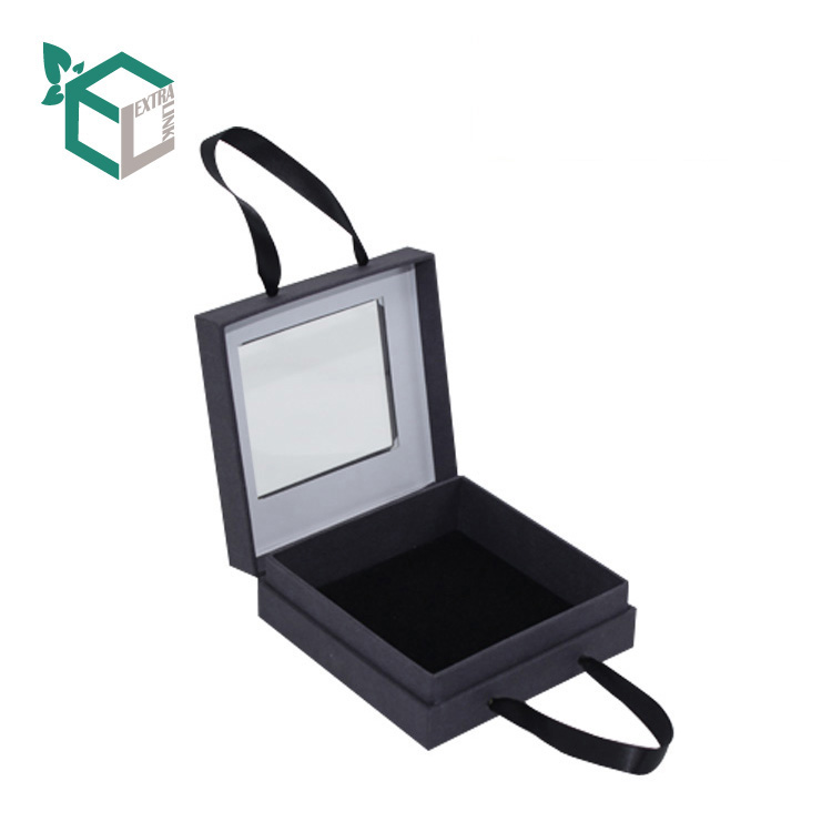 Black Jewelry Box With PVC Window Cufflink Paper Box With Handle
