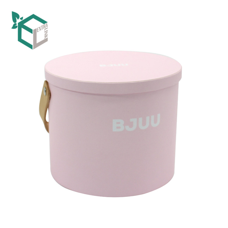 Custom Made Leather Handle Cylinder Box For Flower Packing
