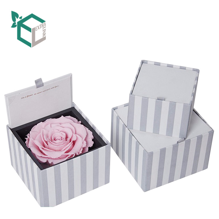 Custom Made Striped Printing Single Flower Square Gift Box