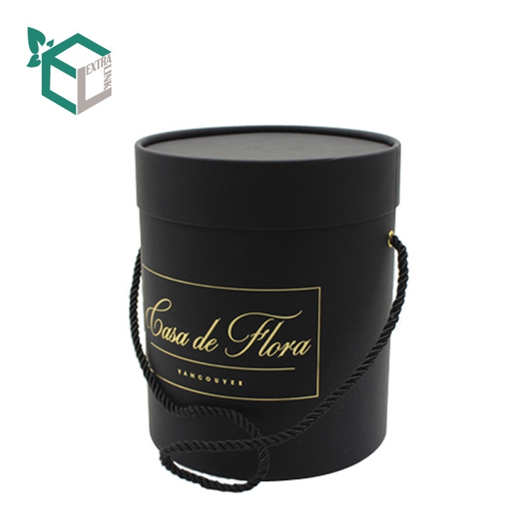 Cylinder Tube Box Logo Hot Stamping Flower Packaging With Rope Handle
