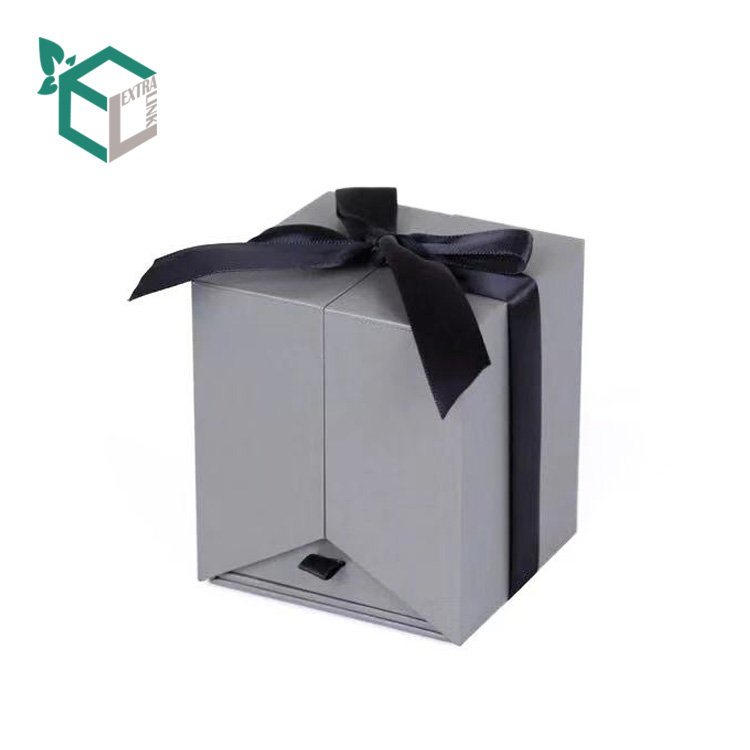Double Door Custom Printing Flower Paper Packaging Drawer Box with Ribbon