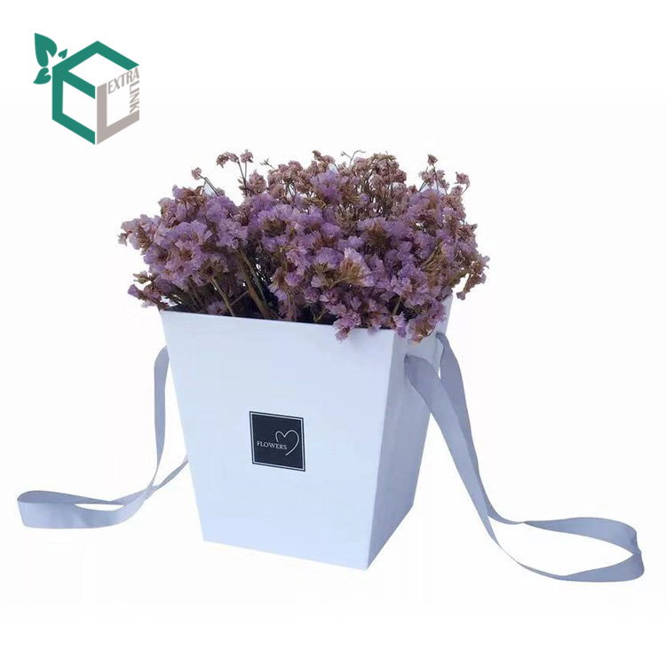 Ribbon Handle Bouquet Waterproof Packaging Box For Flower