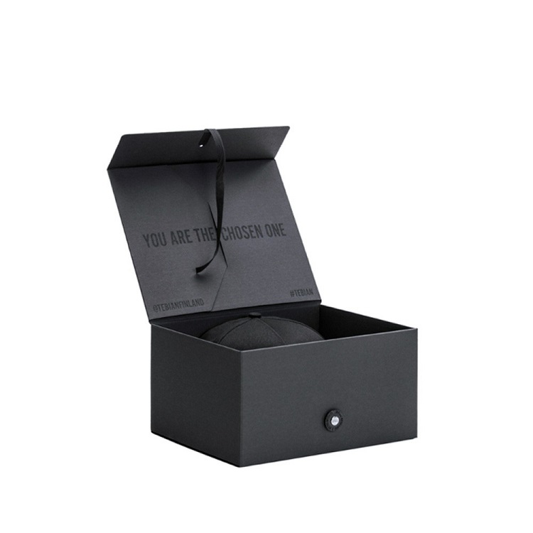 Custom Made Black Cardboard Magnetic Hat Boxes For Baseball Cap Packaging