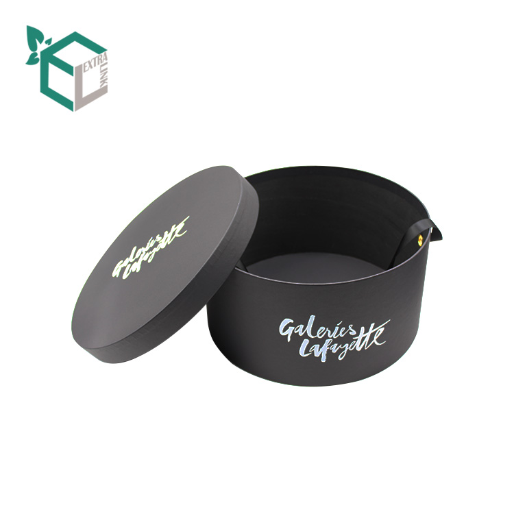 Customize Elegant Black Printed Round Snapback Cardboard Hat Gift Box