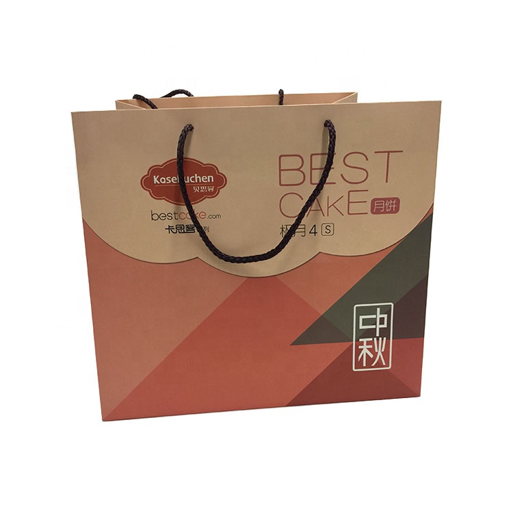 Custom Moon Cake Packaging Bag Kraft Paper Food Bag With Handle