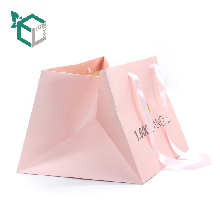 Custom Shopping Bag With Portable Rope Birthday Pink Gift Paper Bag