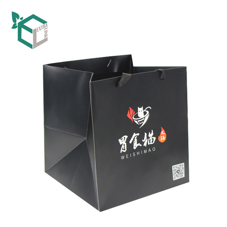 Elegant Black Shopping Bags Recycled Large Capacity Paper Bag For Food