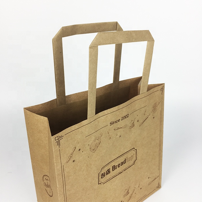 Food Bread Take Away Bag Restaurant Kraft Paper Bags With Die cut Handle