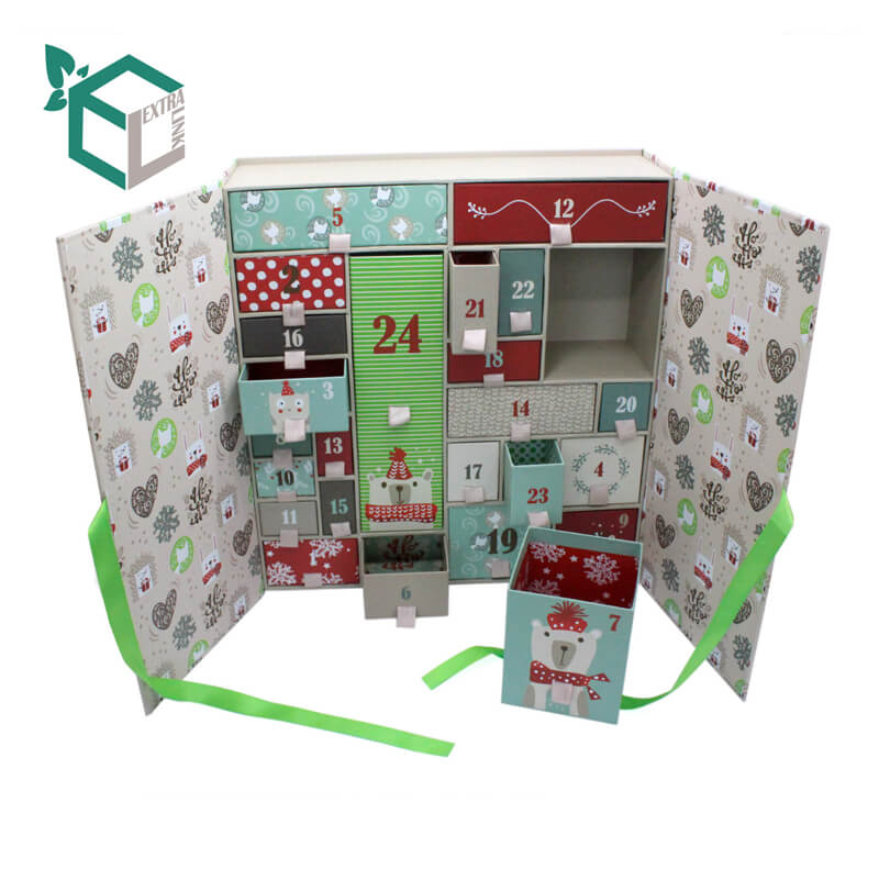 Hot Sale Empty Ribbon Gift Boxes Cosmetic Food Packaging Drawer Christmas Advent Calendar Box